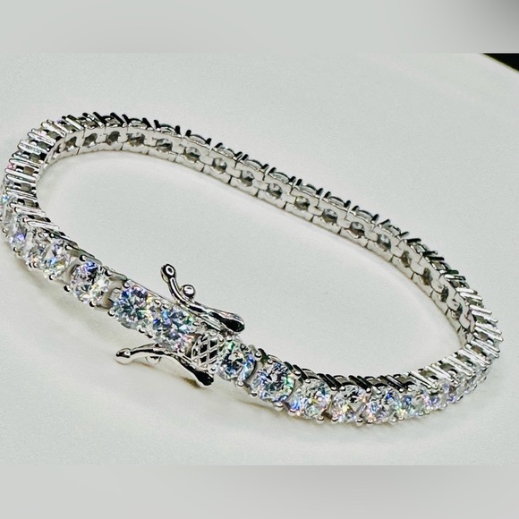 Sterling Silver and 14K Gold Tennis Bracelet Gorgeous 7” - Picture 5 of 5